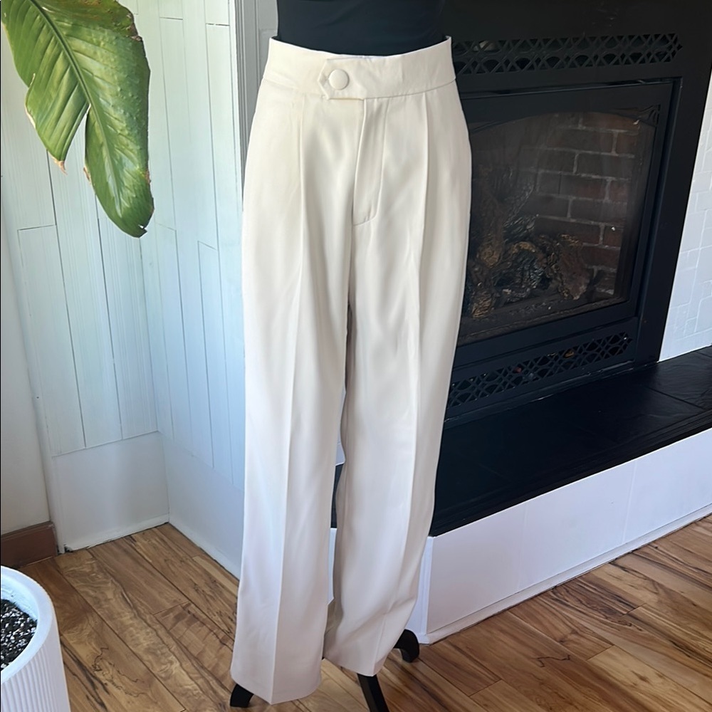 Cream High-Waisted Trousers with Pants